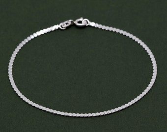 Genuine 925 Sterling Silver S-Wave Herringbone Chain Bracelet 6.5”, 7.5”, 8.5” Lengths
