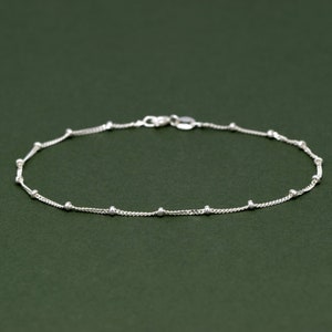 Sterling Silver Beaded Curb Chain Bracelet, Dainty Bracelet, Delicate Silver Bracelet, Minimalist Jewellery, Gift for Her