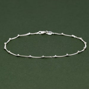 Sterling Silver Beaded Curb Chain Bracelet, Dainty Bracelet, Fine Silver Bracelet, Minimalist Jewellery, Gift for Her
