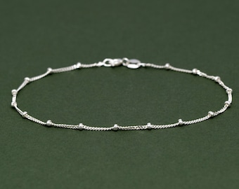 Sterling Silver Beaded Curb Chain Bracelet, Dainty Bracelet, Delicate Silver Bracelet, Minimalist Jewellery, Gift for Her