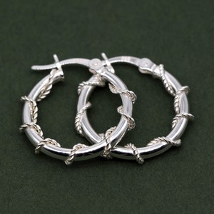 Genuine 925 Sterling Silver Creole Style Twisted Wire Wrapped Hoop Earrings - 20mm