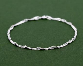 Genuine 925 Sterling Silver 2.4mm Twisted Curb Singapore Chain Bracelet 6.5” | 7.5” | 8.5”