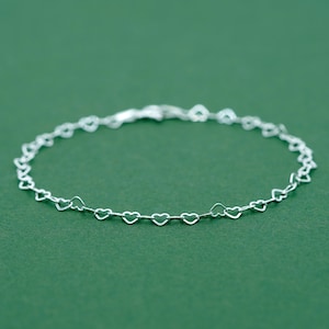 Genuine 925 Sterling Silver 3mm Heart Link Bracelet 6.5”, 7.5”, 8.5" Minimalist Dainty Chain, Gift For Her