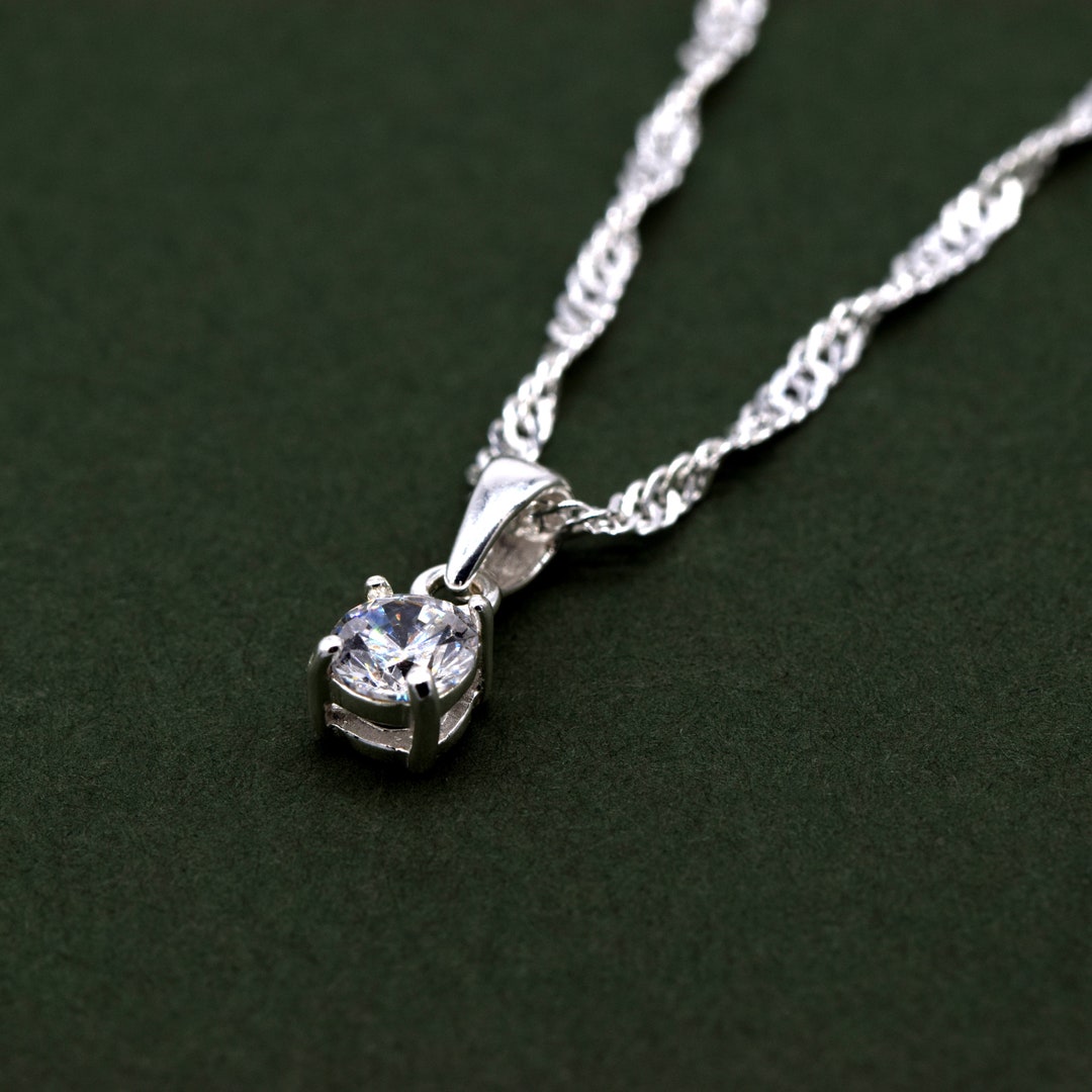925 Sterling Silver Inlaid Zircon Key Shape Necklace