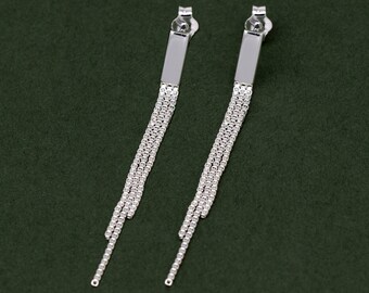 Genuine 925 Sterling Silver Box Chain Tassel Chandelier Earring Studs 37mm