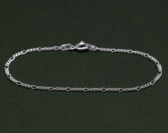 Genuine 925 Sterling Silver 1.9mm Diamond Cut Figaro Chain Bracelet 6.5”, 7.5”, 8.5"