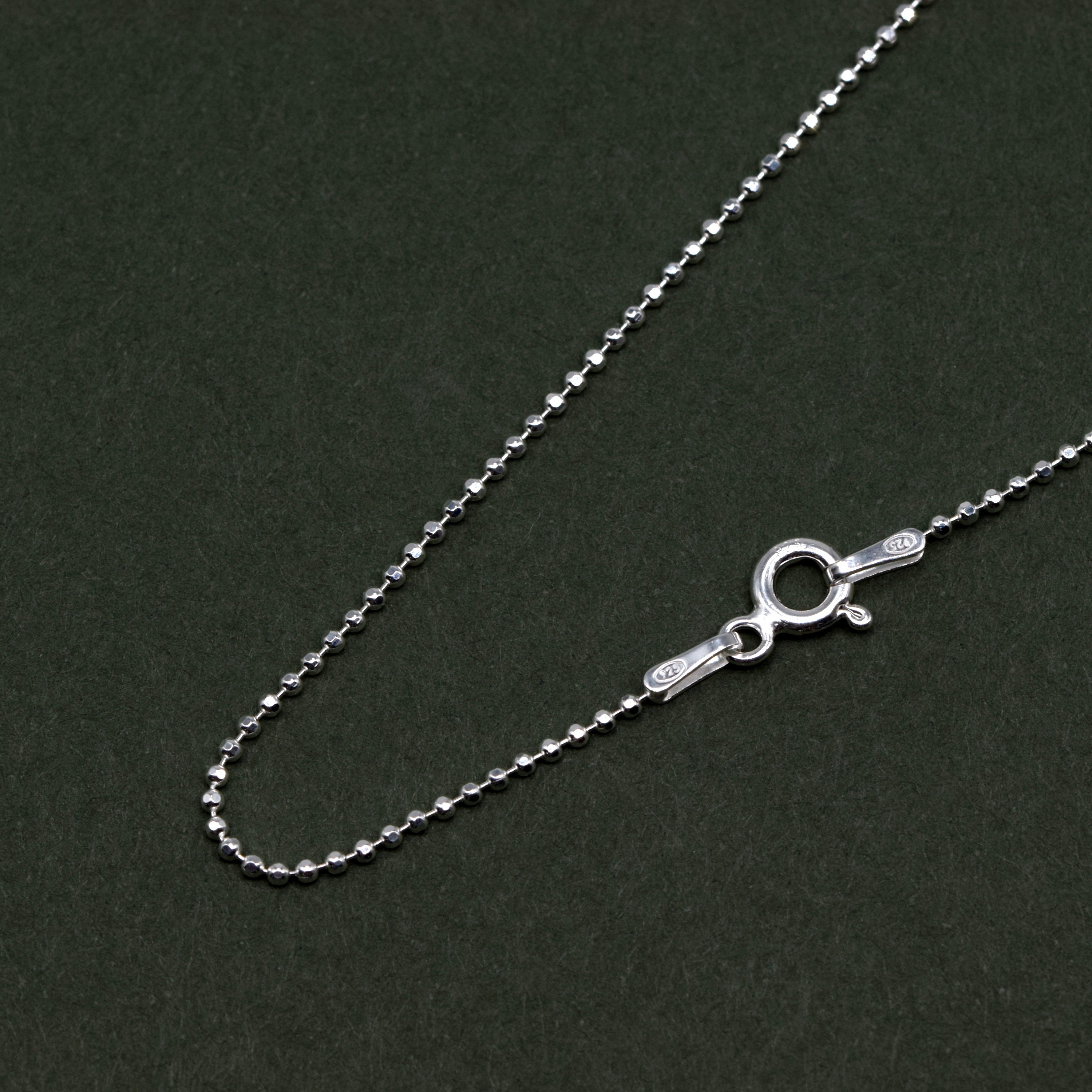 Genuine 925 Sterling Silver Diamond Cut 1.2mm Ball Chain Necklace