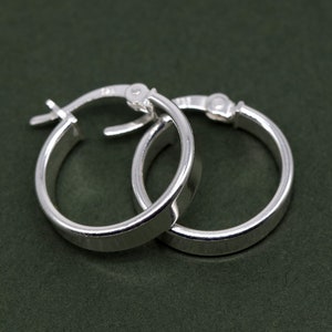 Genuine 925 Sterling Silver Creole Style Flat Hoop Earrings 15mm