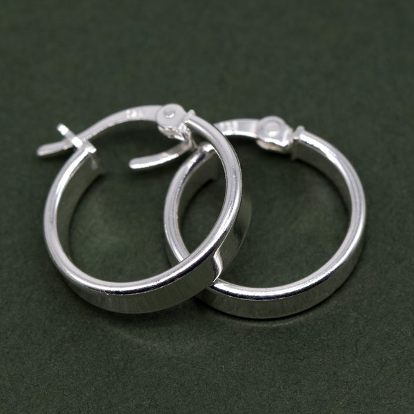 Genuine 925 Sterling Silver Creole Style Flat Hoop Earrings 15mm