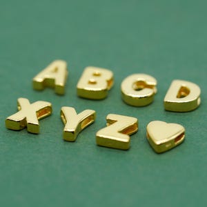 Gold Plated Sterling Silver Alphabet Initial Letter Threader A-Z & Heart Charm Gold Pendant Modern Elegant