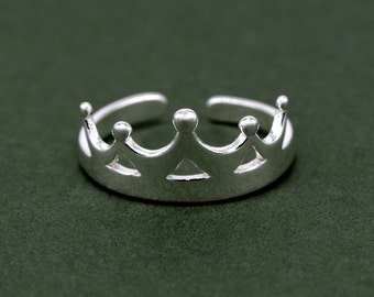 Genuine 925 Sterling Silver Crown Toe/Adjustable Ring