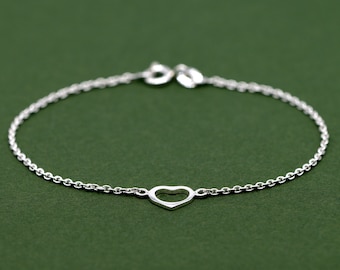 Genuine 925 Sterling Silver 6.5", 7.5" Open Heart Bracelet on Rolo Chain