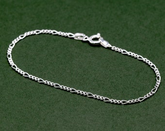 Genuine 925 Sterling Silver 1.9mm Diamond Cut Figaro Chain 8.5” Anklet Minimalist Jewellery