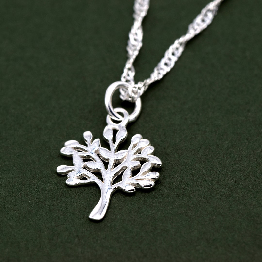 Genuine 925 Sterling Silver Tree of Life Pendant Necklace Diamond Cut ...