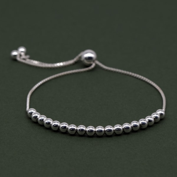 Genuine 925 Sterling Silver Adjustable 4mm Beaded Slider Bracelet