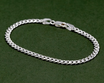 Sterling Silver Flat Curb Bracelet, Solid Silver Chain, Cuban Style Bracelet, Minimalist Jewellery, Gift for Him/Her Unisex