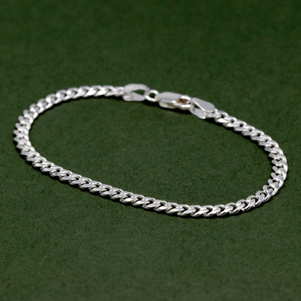 Sterling Silver Flat Curb Bracelet, Solid Silver Chain, Cuban Style Bracelet, Minimalist Jewellery, Gift for Him/Her Unisex