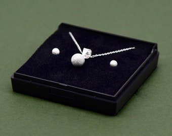 Genuine 925 Sterling Silver Frosted Pendant 14"-24" Necklace & 3/4mm Frosted Studs In Gift Box