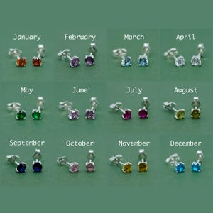 Sterling Silver Birthstone Stud Earrings, 4mm Gem CZ Earrings, Crystal Stacking Earrings