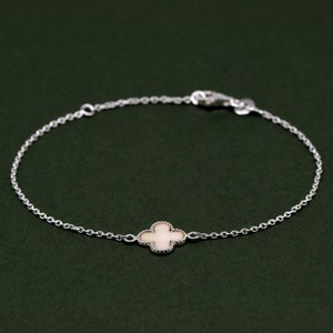 Bracelet en argent sterling à motif trèfle, trèfle à quatre feuilles, bracelet tendance, bijoux porte-bonheur, cadeau pour elle