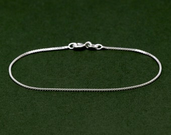 Classic Box Chain Bracelet, Sterling Silver Jewellery, Simple Bracelet, Women's Gift, Silver Chain, 0.9mm Chain