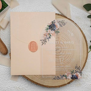 Bloemenhuwelijksuitnodiging, aangepaste huwelijksuitnodiging, acryl bruiloft uitnodigingskaart, uitnodiging quinceañera, uitnodiging voor feest, groen