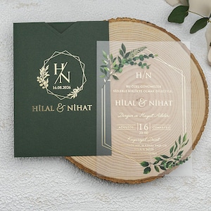 Acrylic Wedding Invitation with RSVP and Details, Elegant Green Wedding Invitations, Unique Invites, Invitation Card, Low Quantity Option