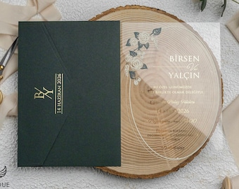 Elegant Acrylic Wedding Invitation: Custom Greenery Design