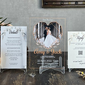 Custom Wedding Invitation - Luxury Acrylic Invitations - Plexiglass Wedding Invitations - Clear Invitations with Rsvp and Details Card