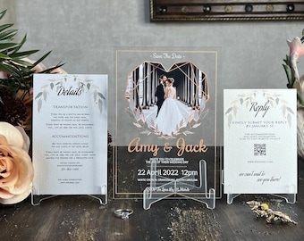 Custom Wedding Invitation - Luxury Acrylic Invitations - Plexiglass Wedding Invitations - Clear Invitations with Rsvp and Details Card