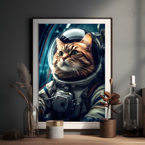 Poster for cat lovers, the cosmonaut cat to decorate your children's room