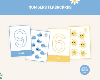 Numbers Flash Cards, Printable Learning Cards, Counting Flash Cards, Toddler Educational Cards, Montessori Cards, Numbers Cards