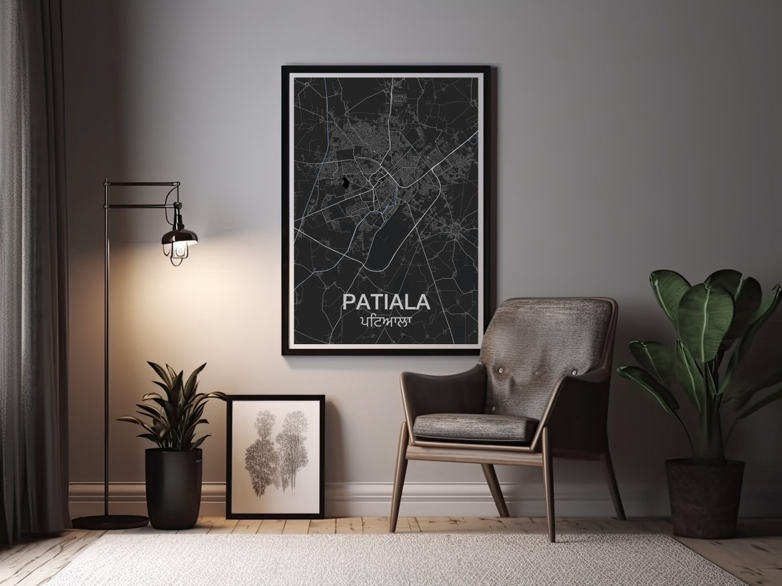 Patiala, Punjab Printable Map. Road Map Art Poster Set of 4, White ...