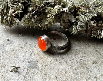 Handmade Carnelian and Recycled Silver Ring UK size N