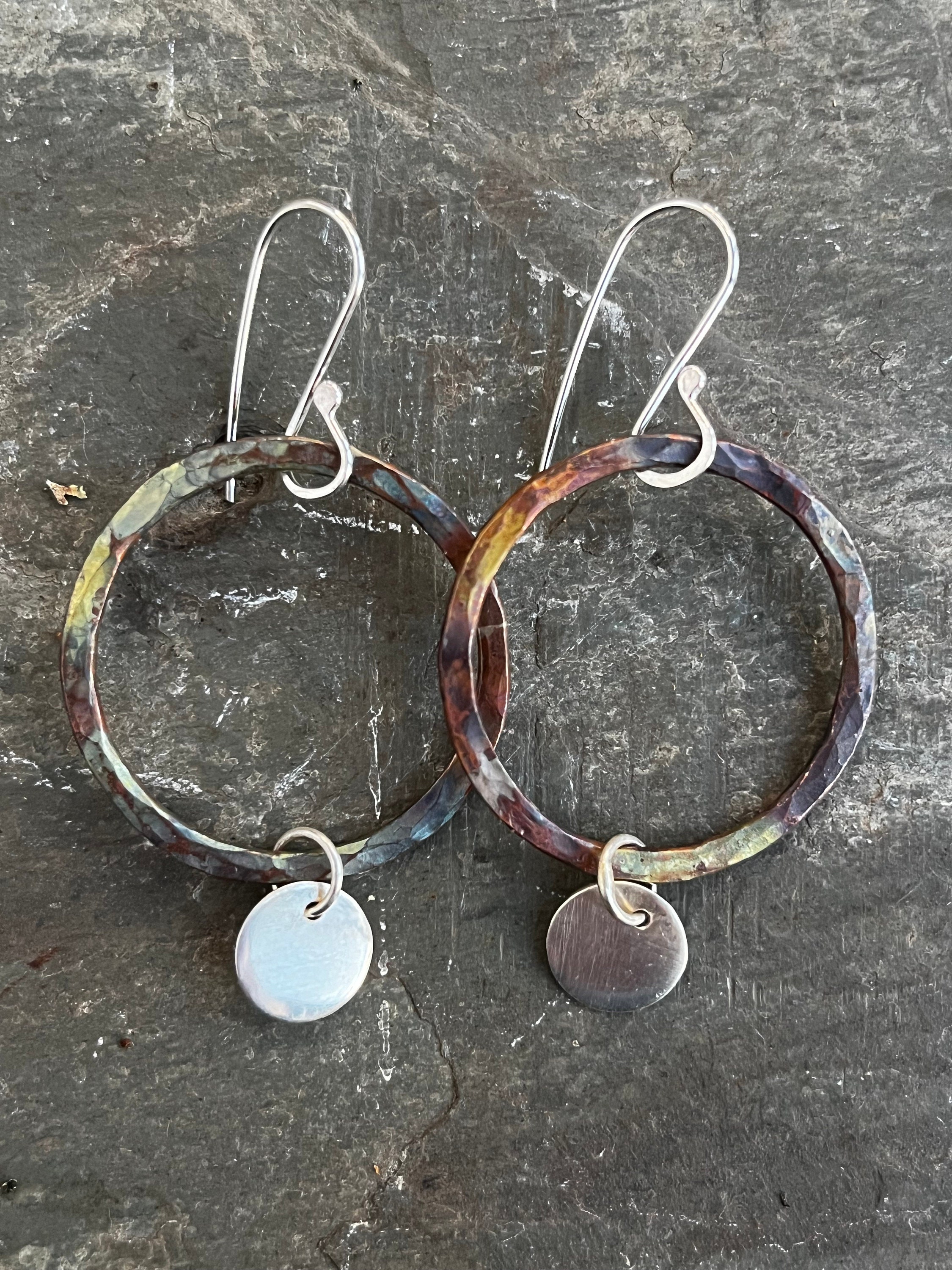 Copper and Silver Hanging Hoop Earrings Etsy UK