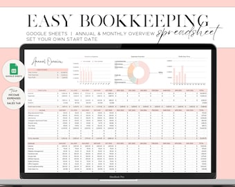 Easy Bookkeeping Template, Small Business Bookkeeping Spreadsheet, Accounting Spreadsheet, Income and Expense Tracker, Profit and Loss