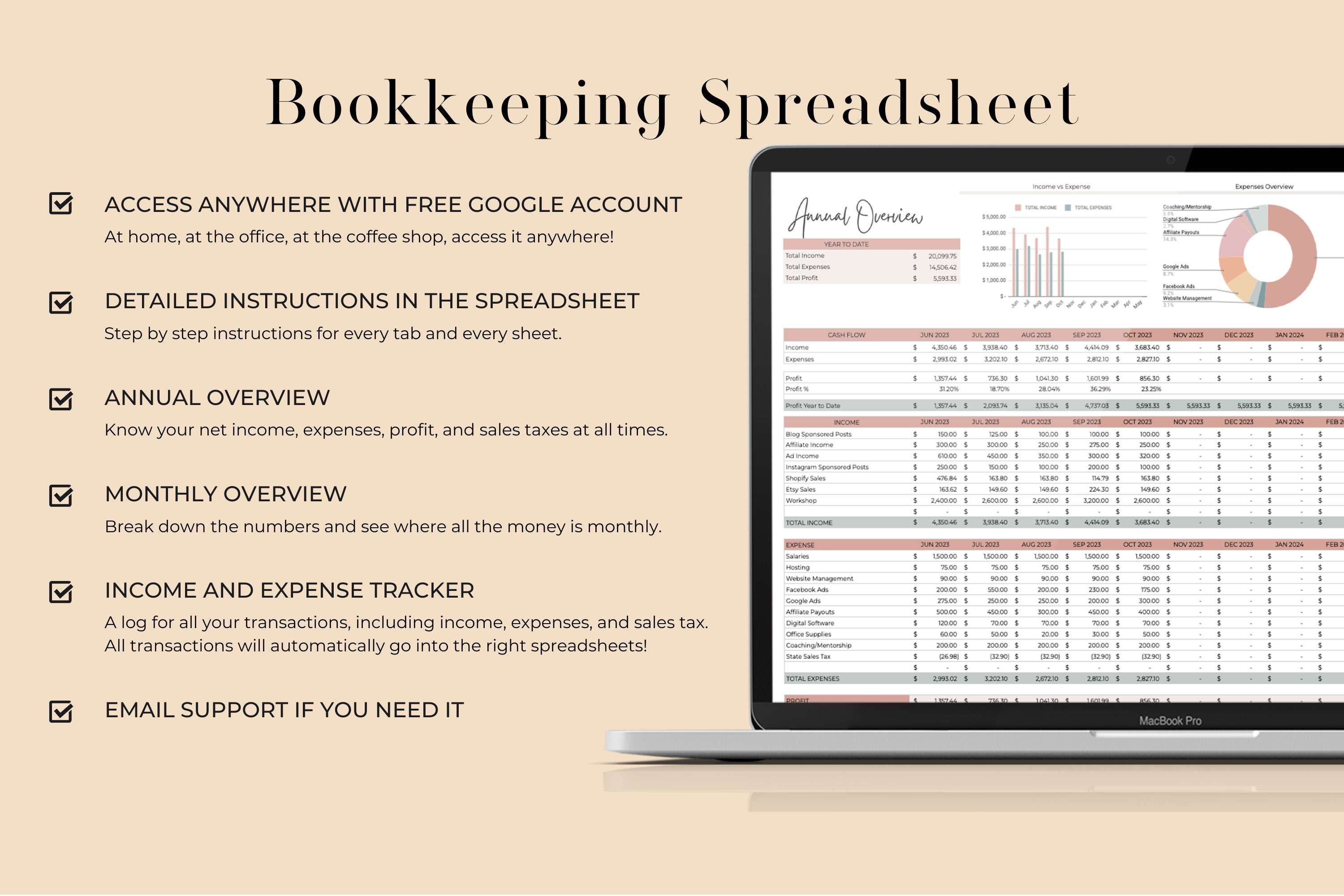 Small Business Bookkeeping Spreadsheet, Easy Bookkeeping Template
