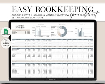 Easy Bookkeeping Template, Accounting Spreadsheet, Income and Expense Tracker, Profit and Loss, Small Business Bookkeeping Spreadsheet