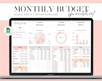 Budget Template, Monthly Budget Planner, Monthly Budget Spreadsheet Template for Google Sheets Budget Tracker Financial Planner Budget Sheet