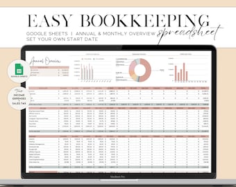 Small Business Bookkeeping Spreadsheet, Easy Bookkeeping Template, Accounting Spreadsheet, Income and Expense Tracker, Profit and Loss