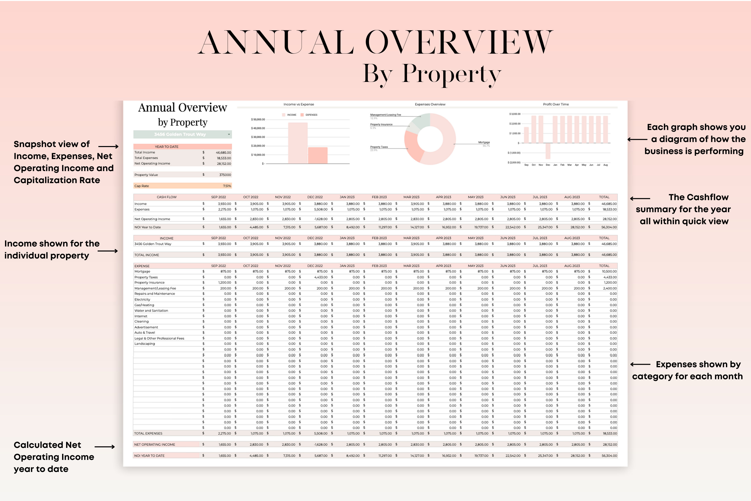 Rental Property Spreadsheet, Multiproperty & Expense Tracker