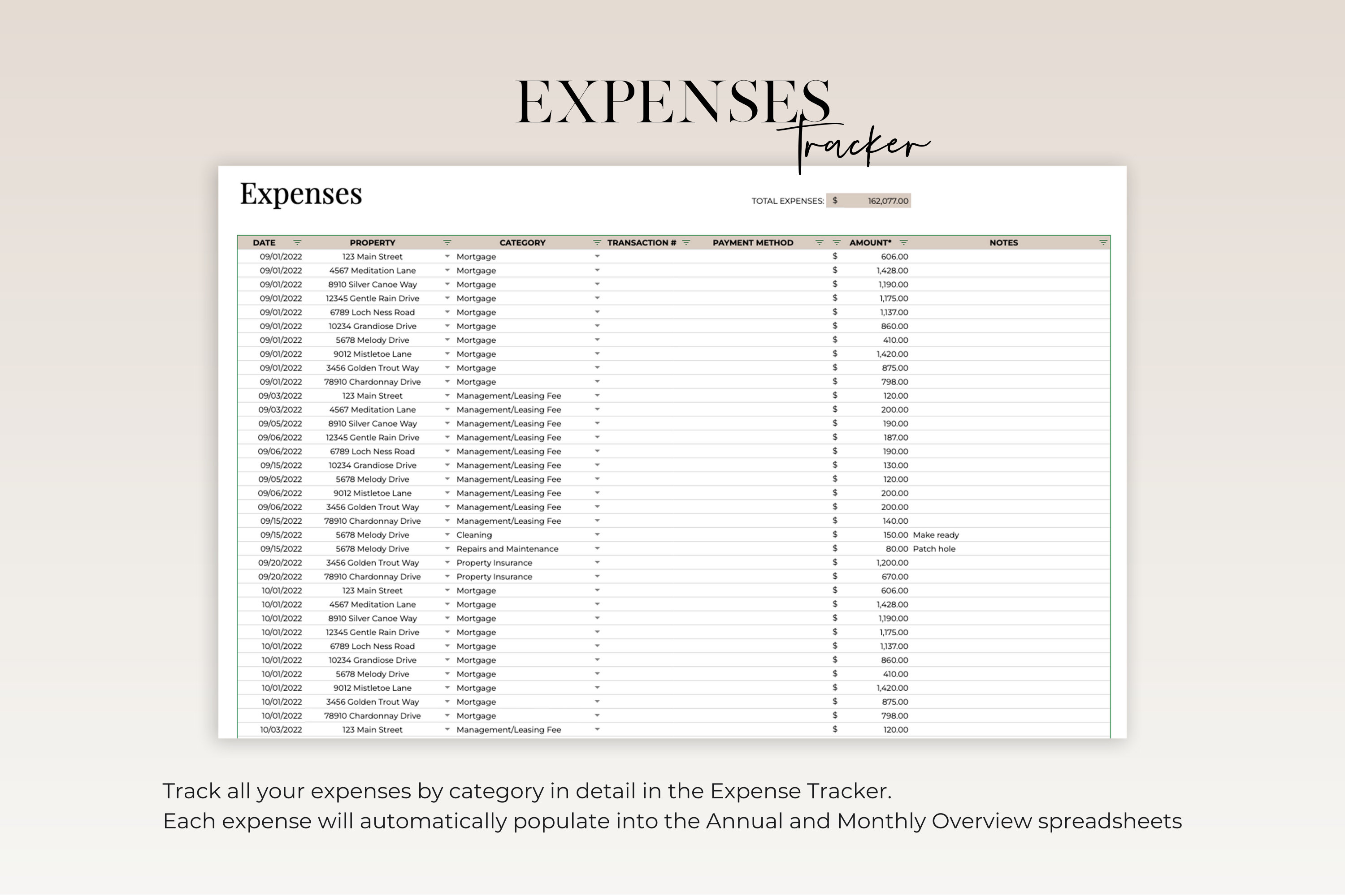 Printable Rental Bookkeeping Rental Property Bookkeeping Google Sheets Template, Rental Property ...
