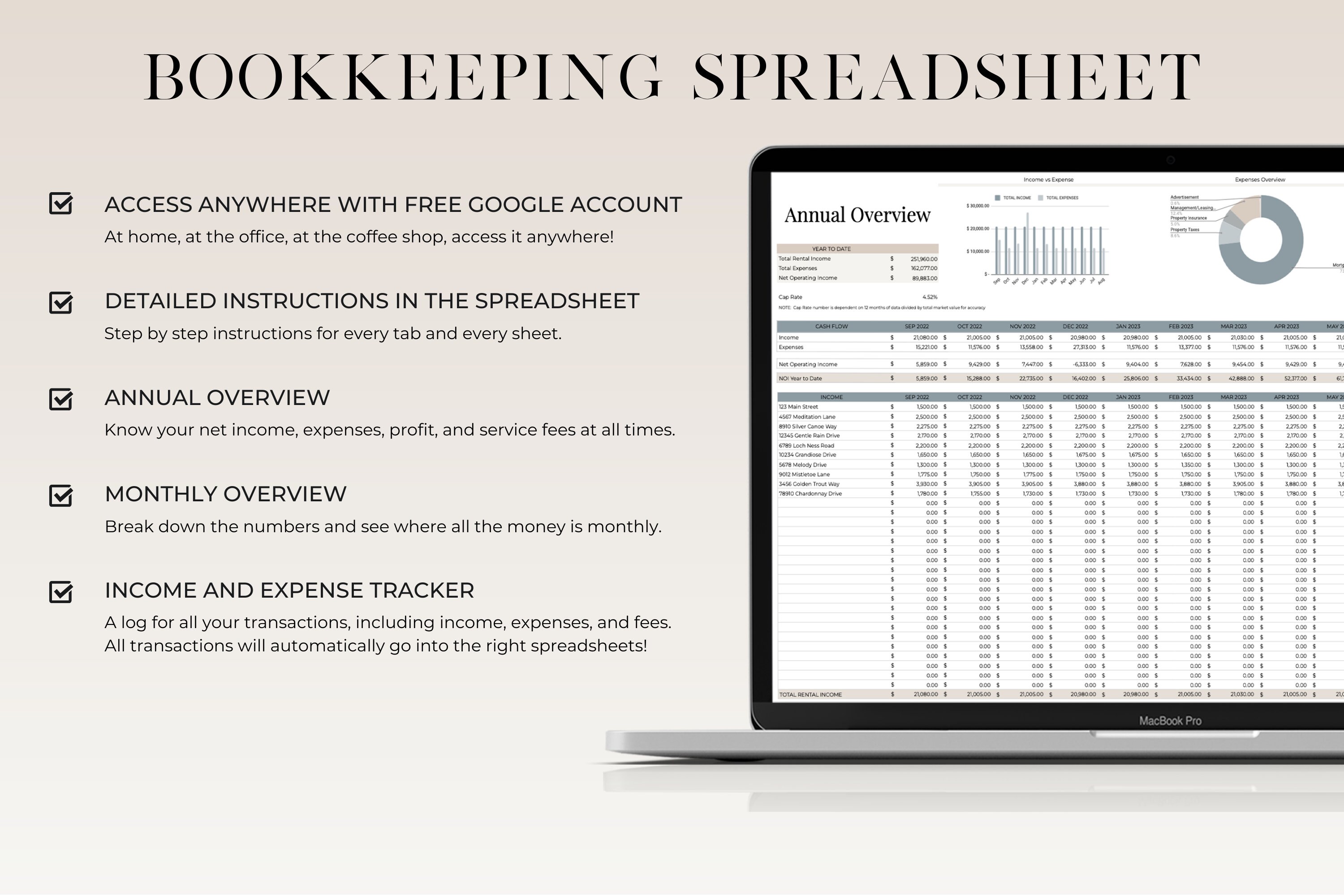 Printable Rental Bookkeeping Rental Property Bookkeeping Google Sheets Template, Rental Property ...