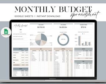 Monthly Budget Planner, Monthly Budget Spreadsheet Template for Google Sheets Budget Template, Budget Tracker Financial Planner Budget Sheet