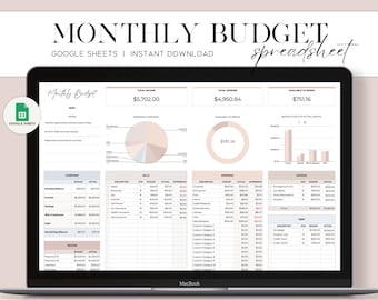 Monthly Budget Spreadsheet Template for Google Sheets Budget Template, Monthly Budget Planner, Budget Tracker Financial Planner Budget Sheet