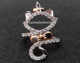 1.50Ct Round Cut Diamond 14K Two Tone Gold Plated Treasures Aristocats Valentine Gift, Cute Kitty Wedding Ring Engagement Ring For Women&#39;s