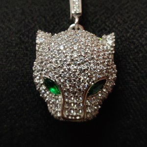Round Diamond LEOPARD HEAD NECKLACE 14K White Gold Plated Animal Lover Unisex Necklace, Christmas Gift, Birthday Gift Panther Head Necklace