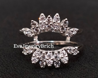 Alianza de boda con diamante de talla redonda de 2 quilates, chapada en oro blanco de 14 quilates, curvada y potenciadora, clásica, moderna, apilable, ideal como regalo para mujer.