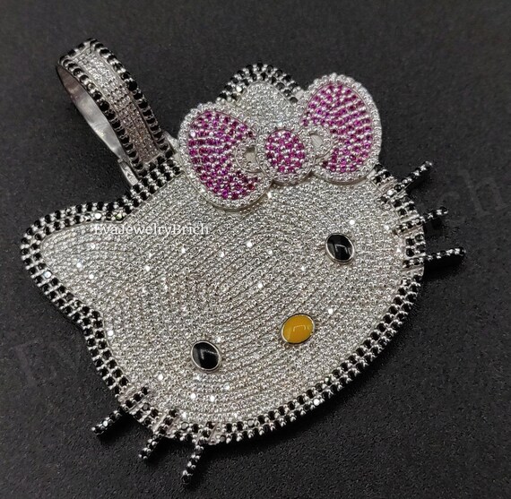 Round Cut Diamond ' Hello Kitty ' 14k Gold Plated Pendant