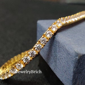 4MM Tennis Bracelet, Diamond Couples Bracelet, Minimalist Bracelet 14K Yellow Gold Plated Cubic Zirconia Tennis Bracelet Gift For Women's